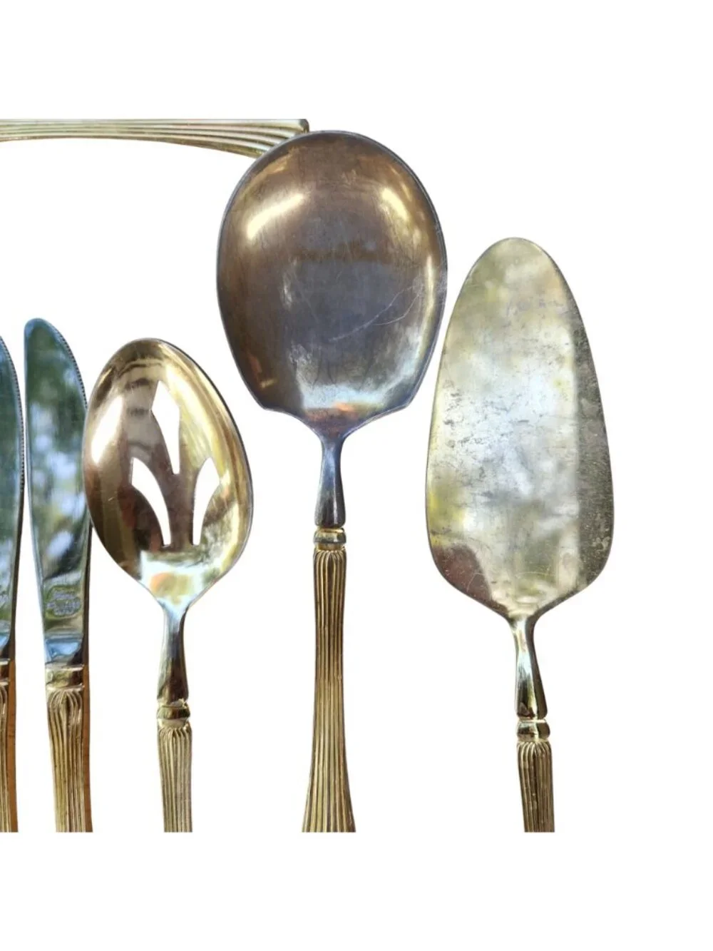 Vintage Kanu EP SS Japan Gold Flatware 22 Pc Lot Fan Pattern Jewelry Craft